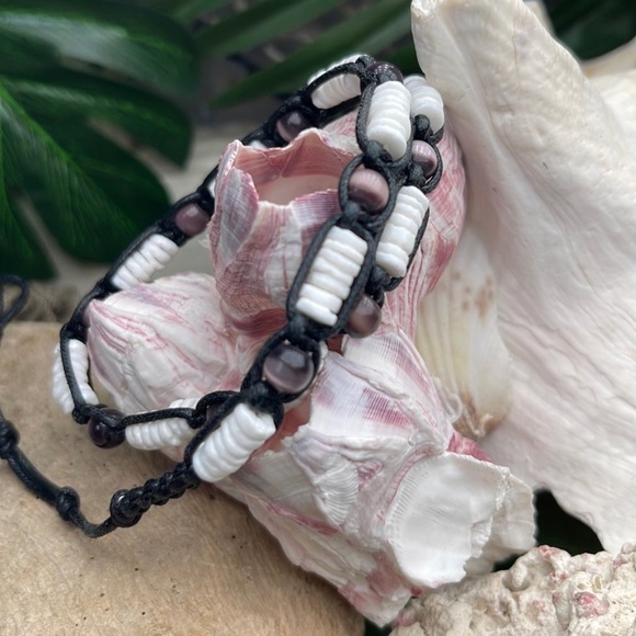 NEW PUKA Shell Purple Cats Eye Beads Necklace Choker Unisex Teens - Picture 2 of 9